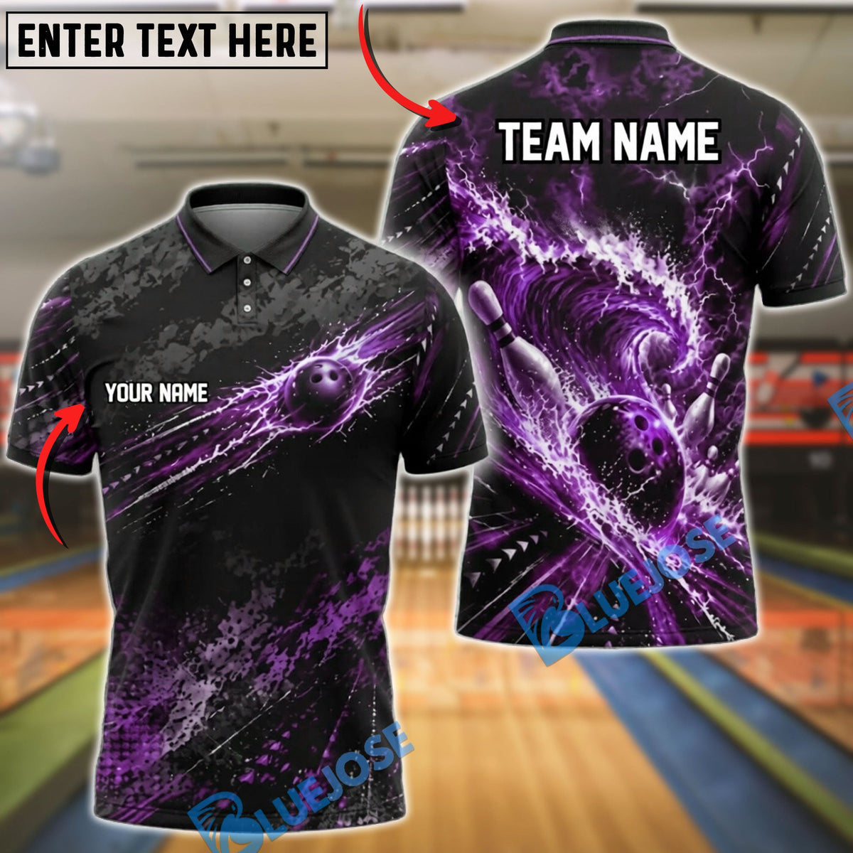 BlueJose Bowling Lightning Sea Wave Energy Customized Name, Team Name 3D Shirt (4 Colors)