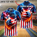 BlueJose Bowling Galaxy Thunder American Flag Fireball Customized Name, Team Name 3D Shirt