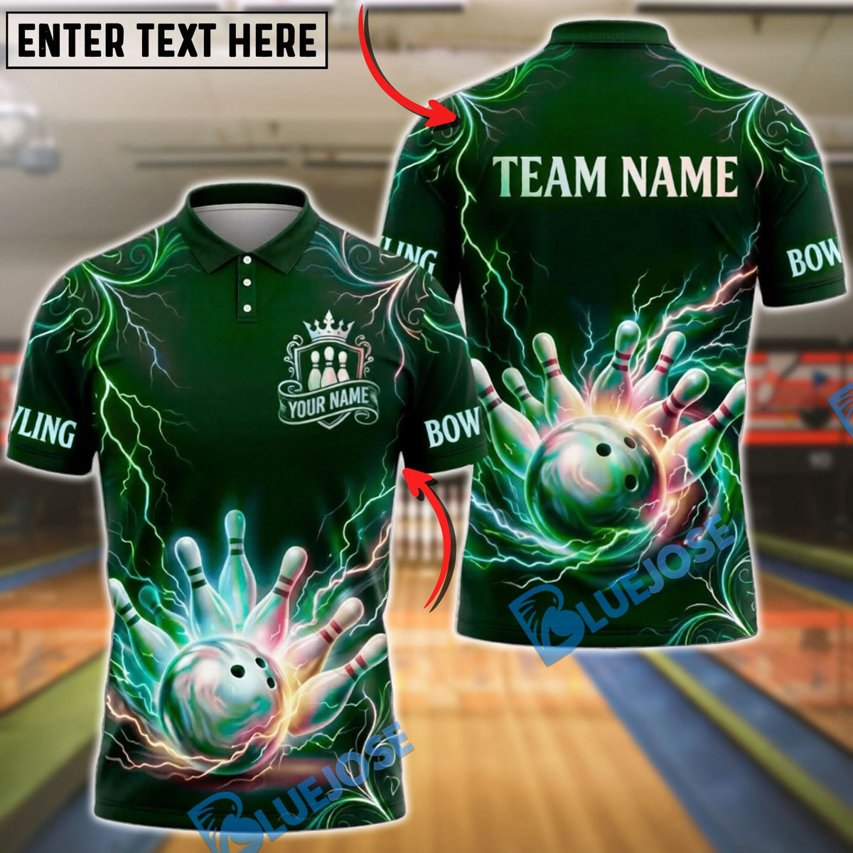 BlueJose Bowling Electric Plasma Strike Customized Name, Team Name 3D Shirt (4 Colors)