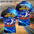 BlueJose Bowling Neon Hexagon Funny 99 Problems Quote Customized Name, Team Name 3D Shirt (4 Colors)