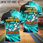 BlueJose Bowling Neon Hexagon Funny 99 Problems Quote Customized Name, Team Name 3D Shirt (4 Colors)