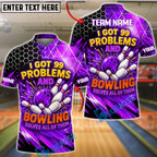 BlueJose Bowling Neon Hexagon Funny 99 Problems Quote Customized Name, Team Name 3D Shirt (4 Colors)