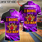 BlueJose Bowling Neon Hexagon Old Man Funny Quote Customized Name, Team Name 3D Shirt (4 Colors)