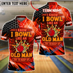 BlueJose Bowling Neon Hexagon Old Man Funny Quote Customized Name, Team Name 3D Shirt (4 Colors)