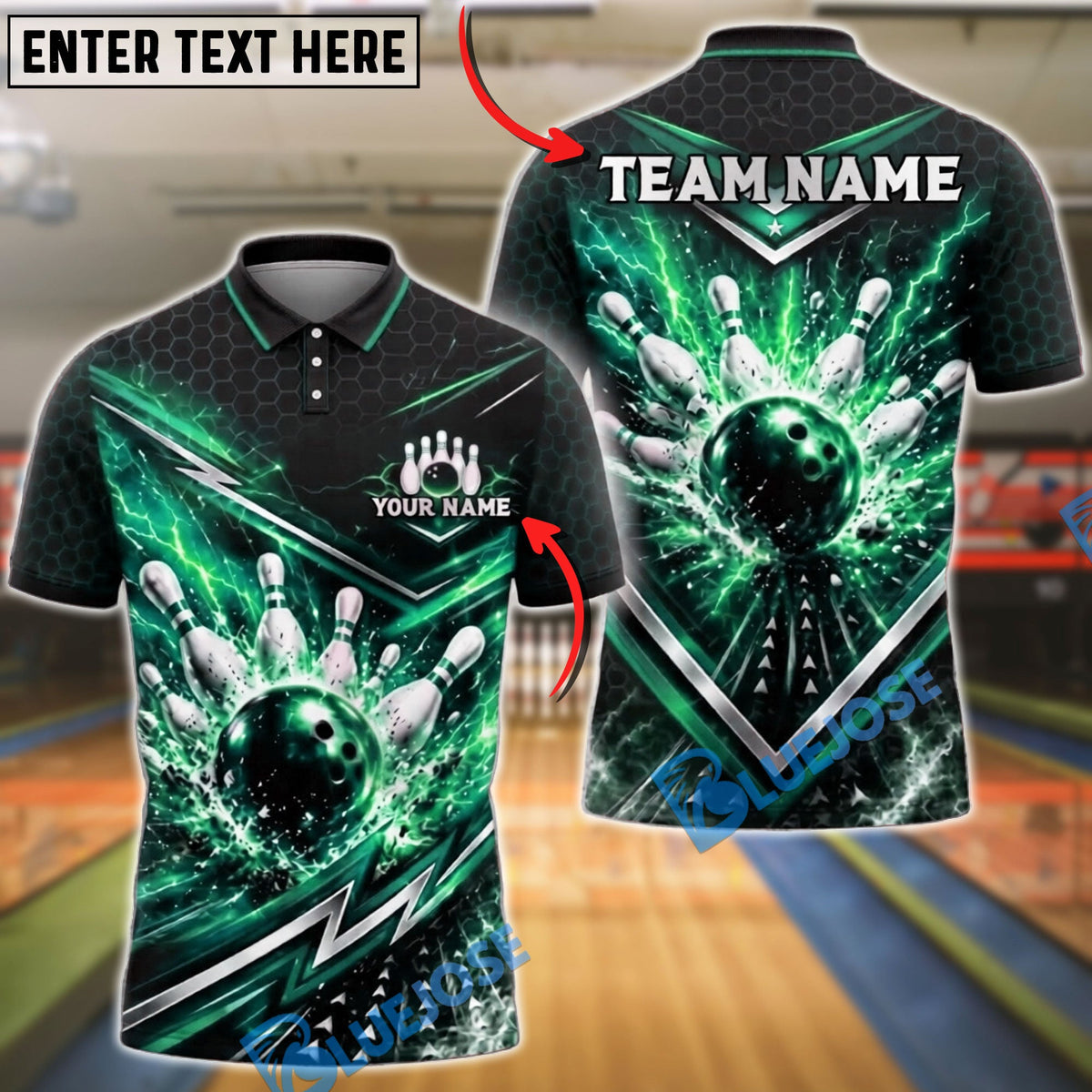 BlueJose Bowling Galactic Thunder Strike Explosion Customized Name, Team Name 3D Shirt (4 Colors)