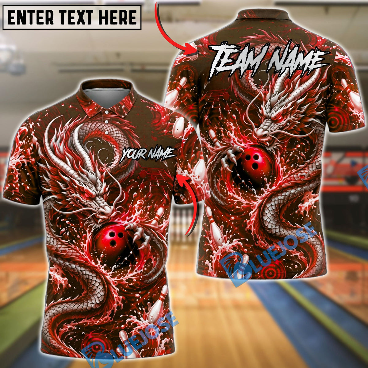 BlueJose Bowling Ornamental Dragon Energy Swirl Customized Name, Team Name 3D Shirt (4 Colors)