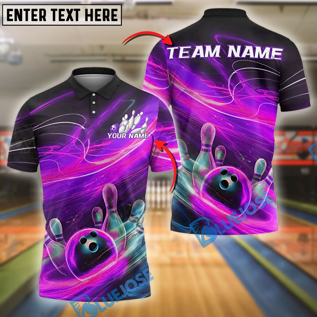 BlueJose Bowling And Pins Thunder Flame Strike Style Customized Name, Team Name 3D Shirt (4 Colors)