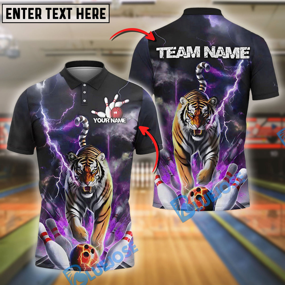 BlueJose Bowling And Pins Thunder Tiger Strike Style Customized Name, Team Name 3D Shirt (4 Colors)