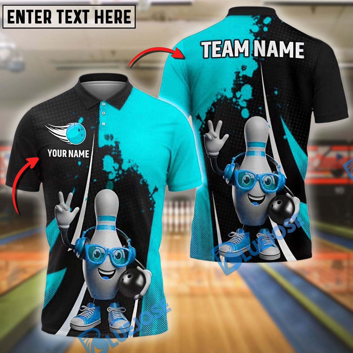 BlueJose Bowling And Pins Funny Pin Dotted Style Customized Name, Team Name 3D Shirt (4 Colors)