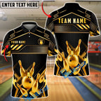 BlueJose Bowling And Pins Crown Gold Luxury Geometric Sport Style Customized Name, Team Name 3D Shirt (6 Colors)