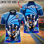 BlueJose Bowling And Pins Bear Hip Hop Retro Neon Style Customized Name, Team Name 3D Shirt (4 Colors)