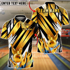 BlueJose Bowling And Pins Crown Gold Abstract Stripe Style Customized Name, Team Name 3D Shirt (6 Colors)