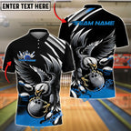 BlueJose Bowling And Pins Black Eagle Customized Name, Team Name 3D Shirt (4 Colors)