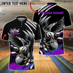 BlueJose Bowling And Pins Black Eagle Customized Name, Team Name 3D Shirt (4 Colors)