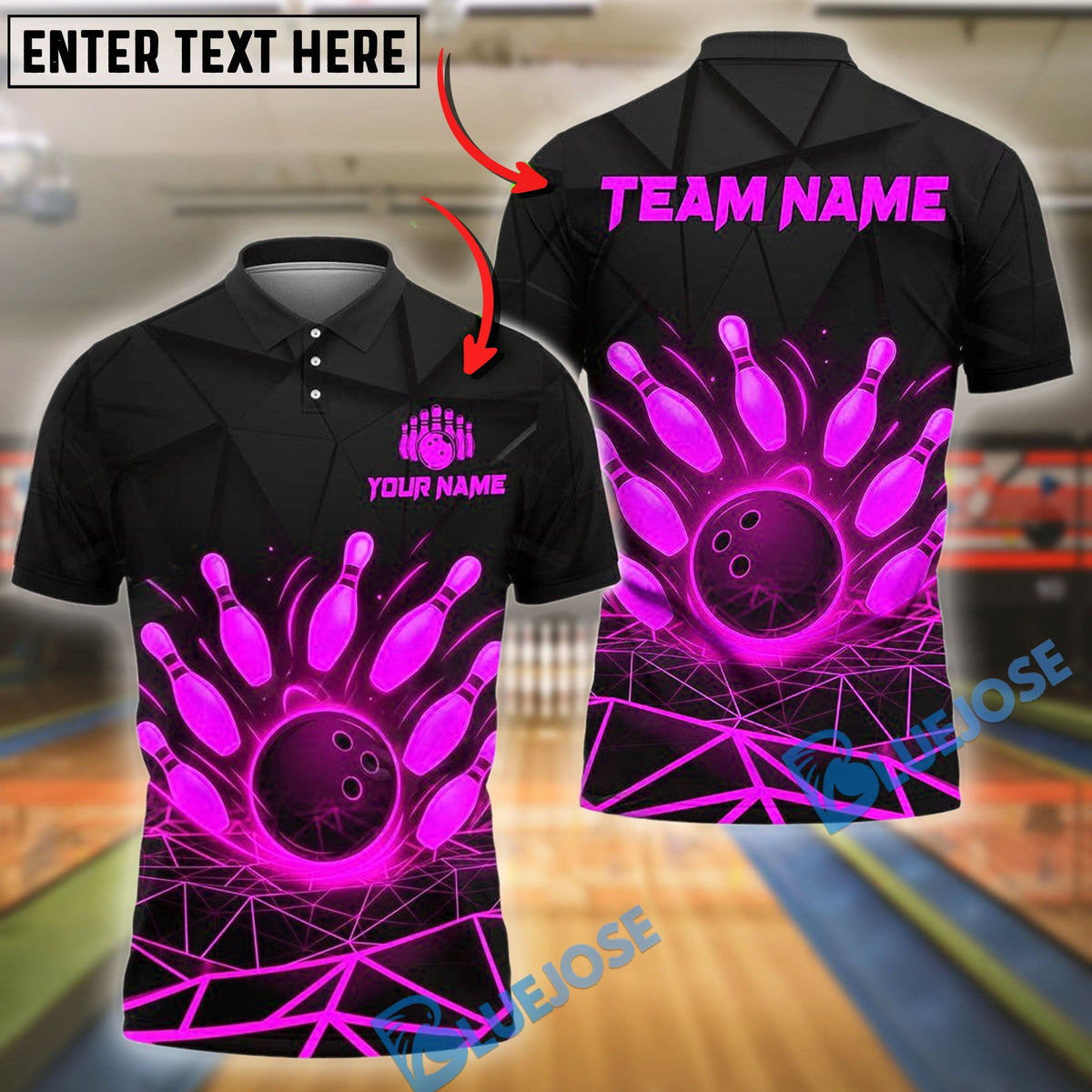 BlueJose Bowling And Pins Fireball Glow Effect Customized Name 3D Shirt (4 Colors)