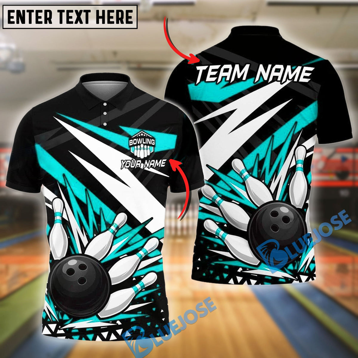 BlueJose Bowling And Pins Lightning Strike Design Customized Name 3D Shirt (4 Colors)