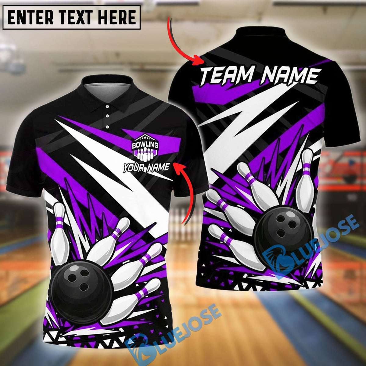 BlueJose Bowling And Pins Lightning Strike Design Customized Name 3D Shirt (4 Colors)