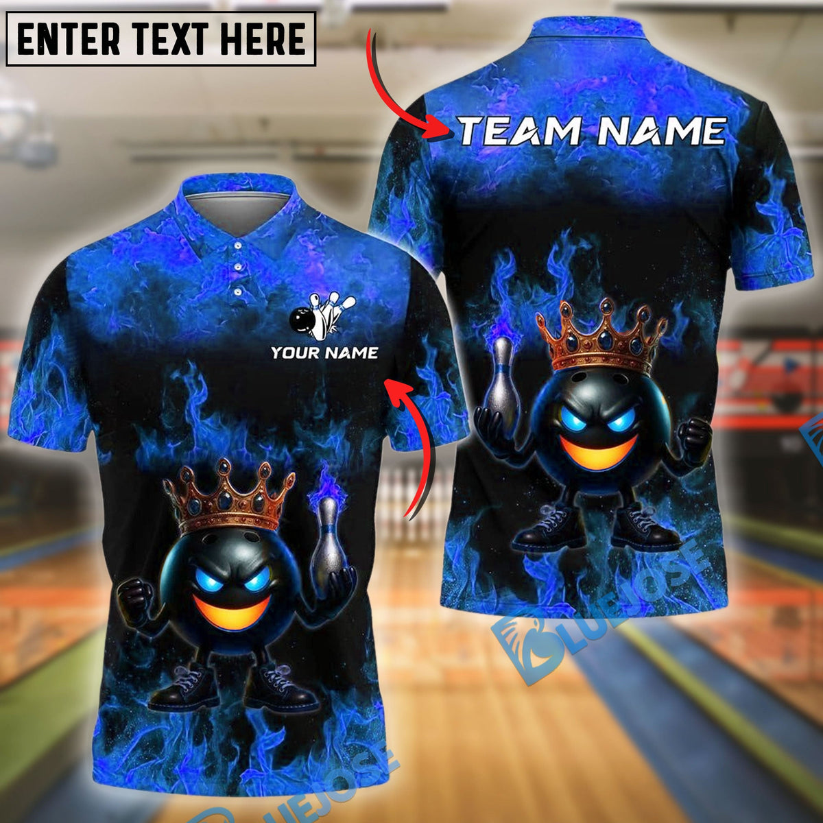 BlueJose Bowling And Pins Funny Ball King Flame Crown Customized Name 3D Shirt (4 Colors)