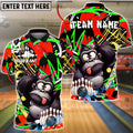 BlueJose Bowling & Pins Funny Gorilla Character Graffiti Splash Customized Name, Team Name 3D Shirt (4 Colors)