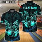 BlueJose Bowling & Pins Golden Dragon Flowing Ornamental Art Customized Name, Team Name 3D Shirt (6 Colors)