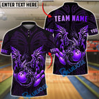 BlueJose Bowling & Pins Golden Dragon Flowing Ornamental Art Customized Name, Team Name 3D Shirt (6 Colors)