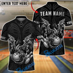 BlueJose Bowling & Pins Golden Dragon Flowing Ornamental Art Customized Name, Team Name 3D Shirt (6 Colors)