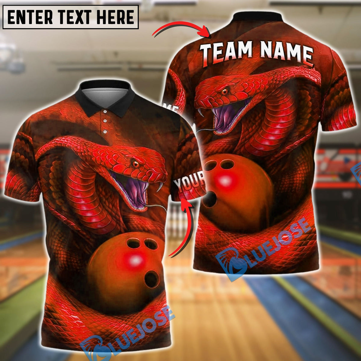 BlueJose Bowling And Pins Cobra Snake Design Customized Name, Team Name 3D Shirt (4 Colors)