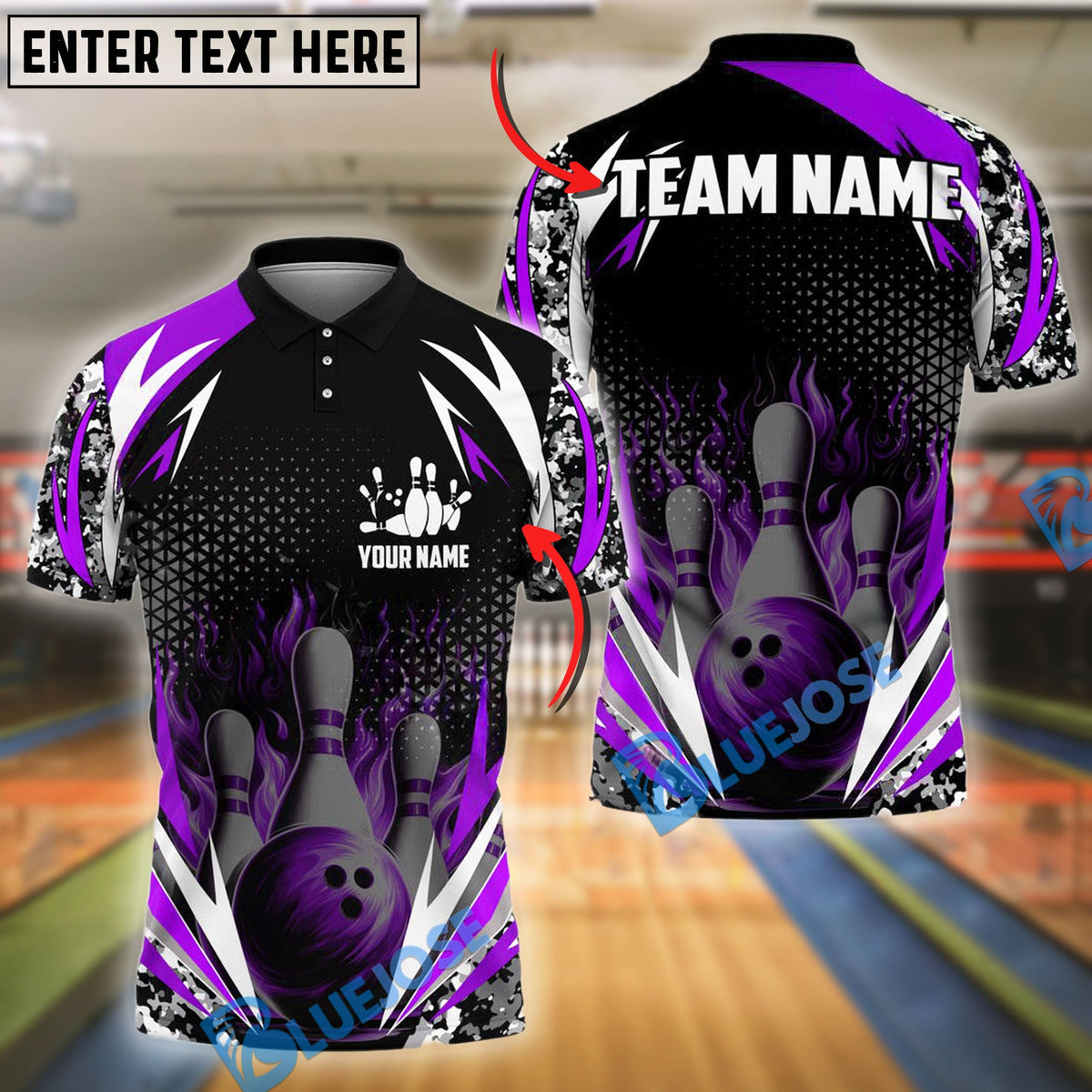 BlueJose Bowling And Pins Flame Thunder Pattern Customized Name, Team Name 3D Shirt (4 Colors)