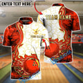 BlueJose Bowling & Pins Artistic Swirl Fire White Pattern Customized Name, Team Name 3D Shirt (4 Colors)