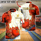 BlueJose Bowling & Pins Artistic Swirl Fire White Pattern Customized Name, Team Name 3D Shirt (4 Colors)