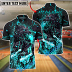 BlueJose Bowling & Pins Cerberus Fire Fierce Wolf Strike Ball Design Customized Name, Team Name 3D Shirt (4 Colors)
