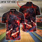 BlueJose Bowling & Pins Cerberus Fire Fierce Wolf Strike Ball Design Customized Name, Team Name 3D Shirt (4 Colors)