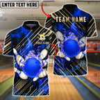 BlueJose Bowling & Pins Golden Diagonal Stripes Fire Customized Name, Team Name 3D Shirt (4 Colors)