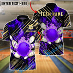 BlueJose Bowling & Pins Golden Diagonal Stripes Fire Customized Name, Team Name 3D Shirt (4 Colors)