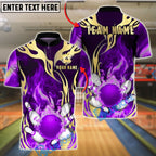 BlueJose Bowling & Pins Tribal Flame Gold Accents Customized Name, Team Name 3D Shirt (4 Colors)