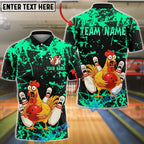 BlueJose Bowling And Pins Chicken Funny Cartoon Strike Graphic Customized Name, Team Name 3D Shirt (6 Colors)