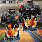 BlueJose Bowling And Pins Chicken Funny Cartoon Strike Graphic Customized Name, Team Name 3D Shirt (6 Colors)