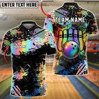 BlueJose Bowling And Pins Rainbow Splash Paint Strike Artistic Design Customized Name, Team Name 3D Shirt (4 Colors)