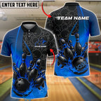 BlueJose Bowling And Pins Fire Strike Black Flame Pins Design Customized Name, Team Name 3D Shirt (4 Colors)