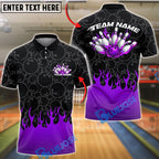 BlueJose Bowling And Pins Flaming Ball Strike Explosion Pins Graphic Customized Name, Team Name 3D Shirt (4 Colors)