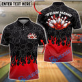 BlueJose Bowling And Pins Flaming Ball Strike Explosion Pins Graphic Customized Name, Team Name 3D Shirt (4 Colors)