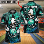 BlueJose Bowling And Pins Cyber Skull Neon Circuit Graphic Customized Name, Team Name 3D Shirt (4 Colors)