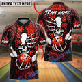 BlueJose Bowling And Pins Cyber Skull Neon Circuit Graphic Customized Name, Team Name 3D Shirt (4 Colors)