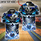 BlueJose Bowling And Pins Neon Skull Electric Energy Bowling Ball Dark Graphic Customized Name, Team Name 3D Shirt (4 Colors)