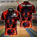 BlueJose Bowling And Pins Fire Wolf Flaming Dark Beast Graphic Customized Name, Team Name 3D Shirt (4 Colors)