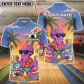 BlueJose Bowling Beach Octopus Hawaiian Beer Cartoon Personalized Name, Team Name 3D Shirt