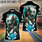 BlueJose Bowling And Pins Wolf With Dragon Pattern Customized Name And Team Name 3D Shirt (4 Colors)