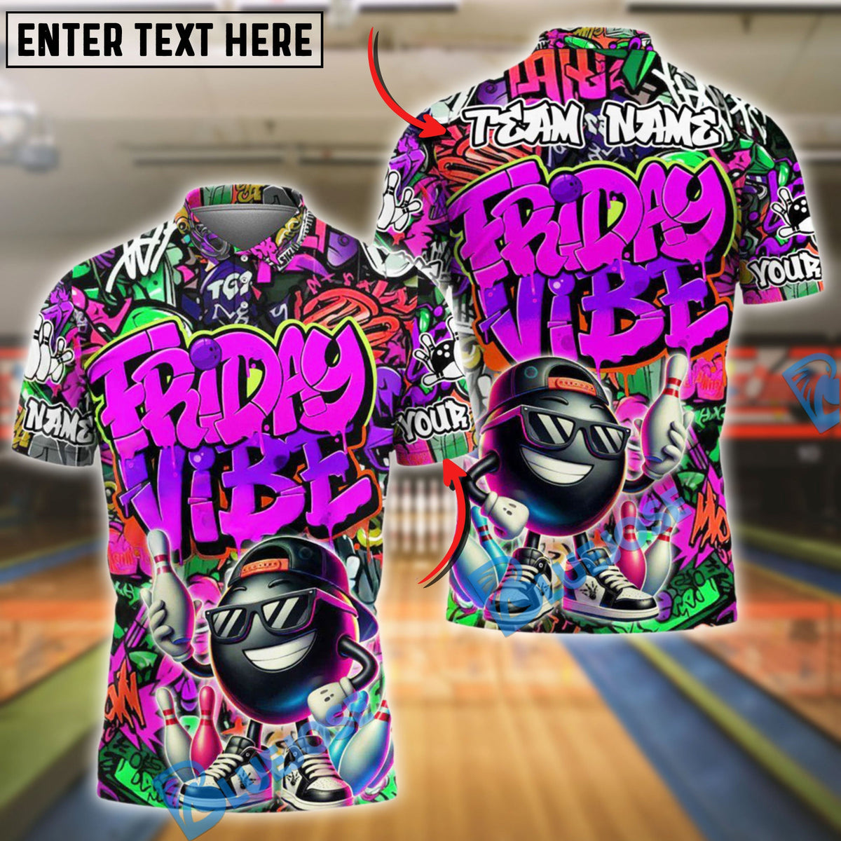 BlueJose Bowling And Pins Friday Vibe Graffiti Street Style Customized Name, Team Name 3D Shirt (4 Colors)