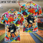 BlueJose Bowling And Pins Funny Cartoon Vibe Dabbing Ball Customized Name, Team Name 3D Shirt (4 Colors)