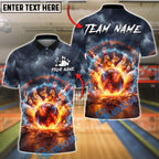 BlueJose Bowling & Pins Flaming Impact Storm Strike Graphic Customized Name, Team Name 3D Shirt (4 Colors)